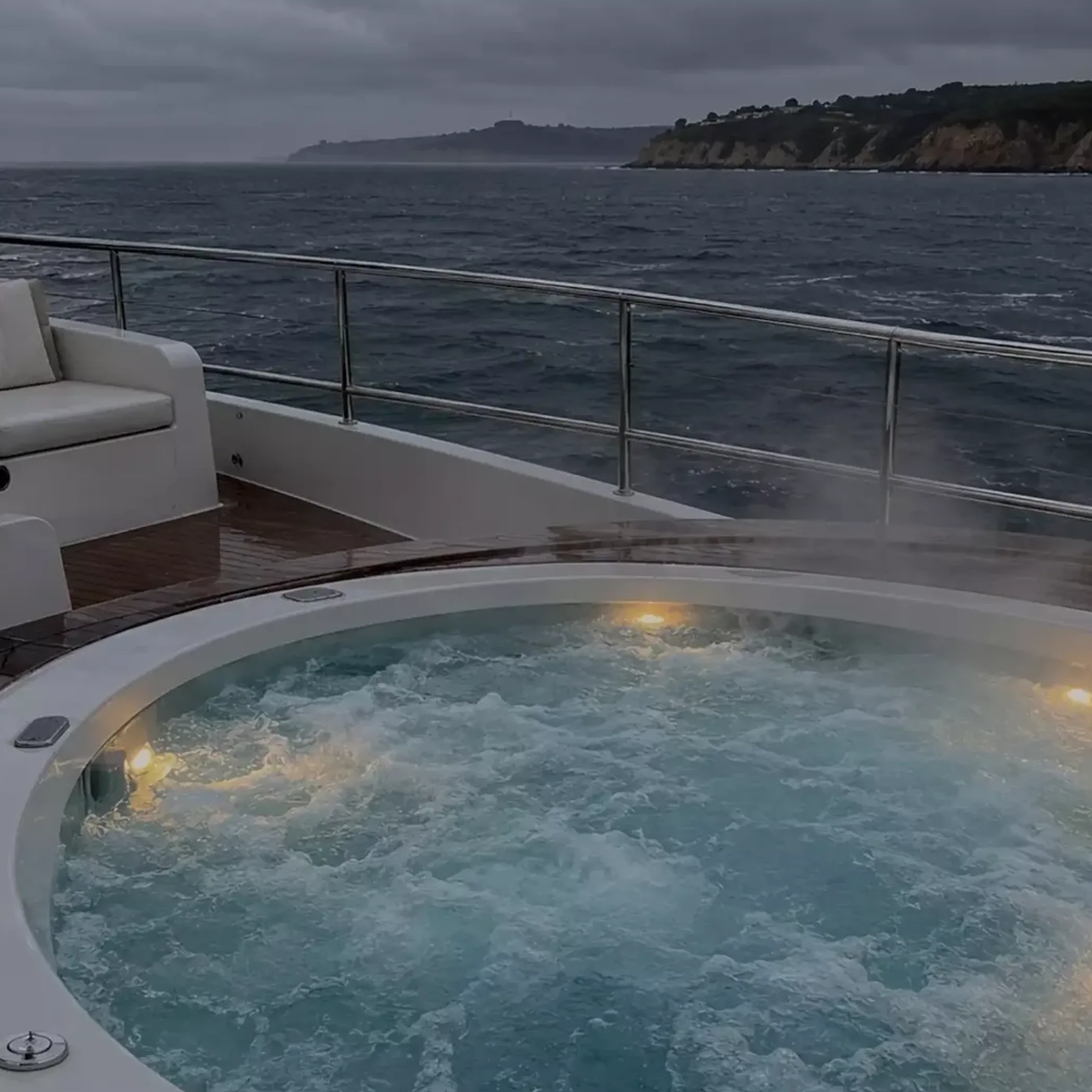 yacht, spa, and coastal scenery