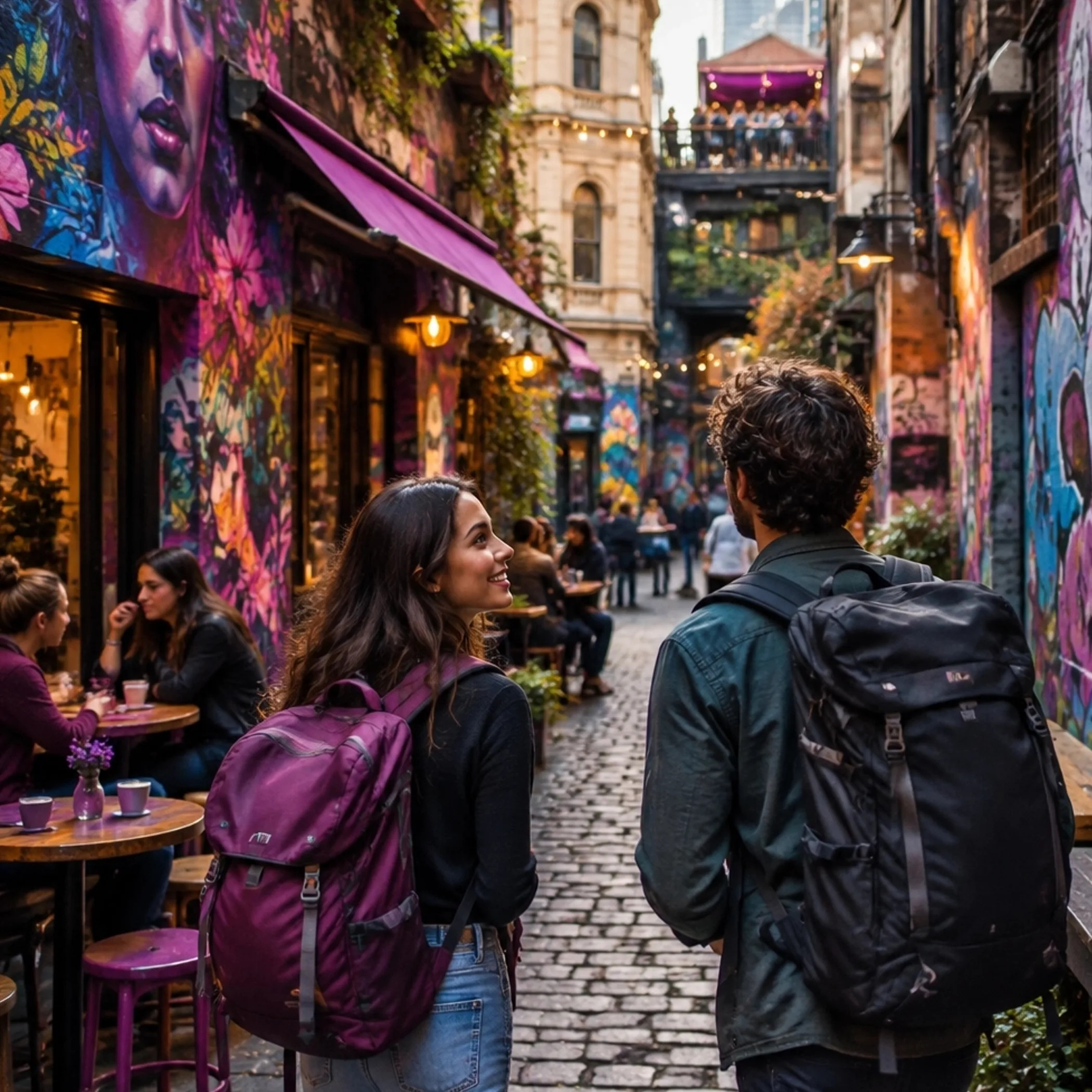melbourne laneways with walking travelers